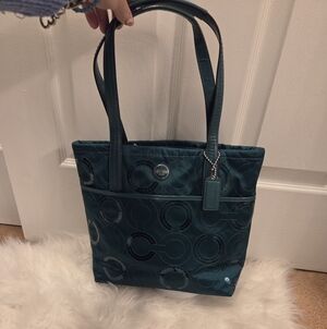 Coach Teal Signature "C" Tote With Sequins